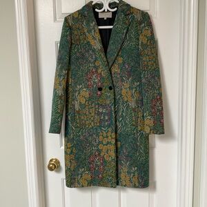 Size 6, Hobbs of London green tapestry coat. Like new condition.